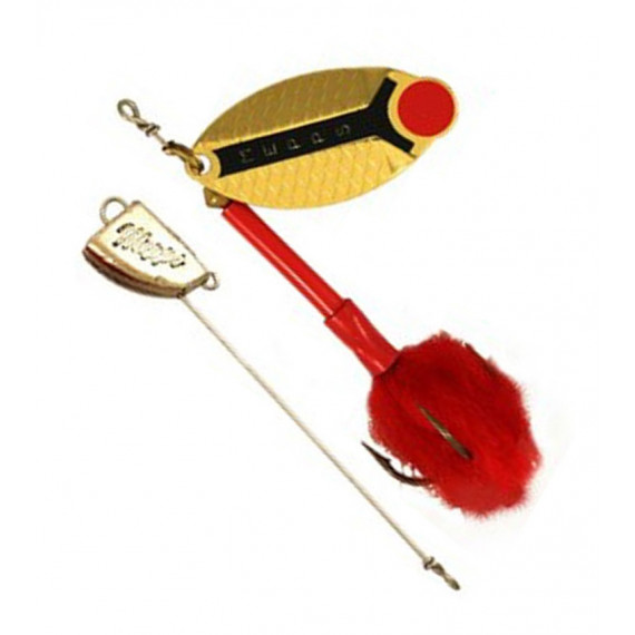 Lusox gold spoon with red mepps pompon 1