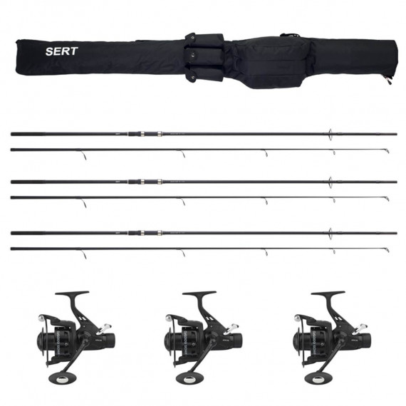 Set of 3 Carp Traning rods 10ft 3lbs + 3 Reels 401HRS with cover Sert 1