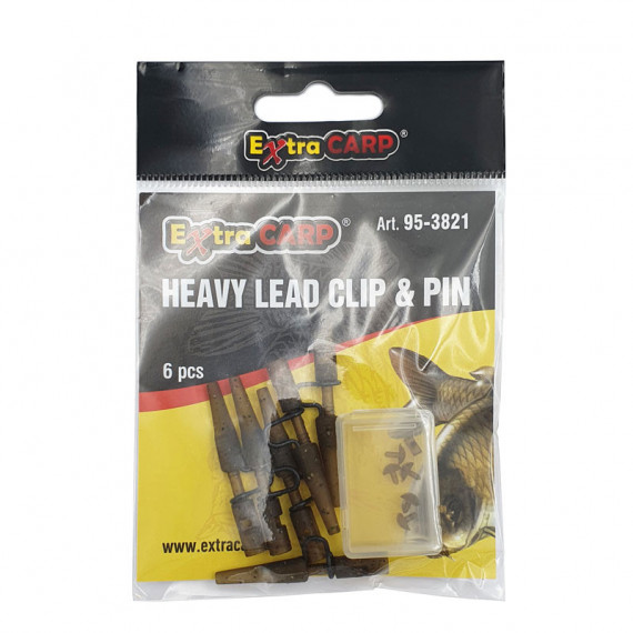 Camou Heavy Lead Clip & Pin Extra Carp par 6 1