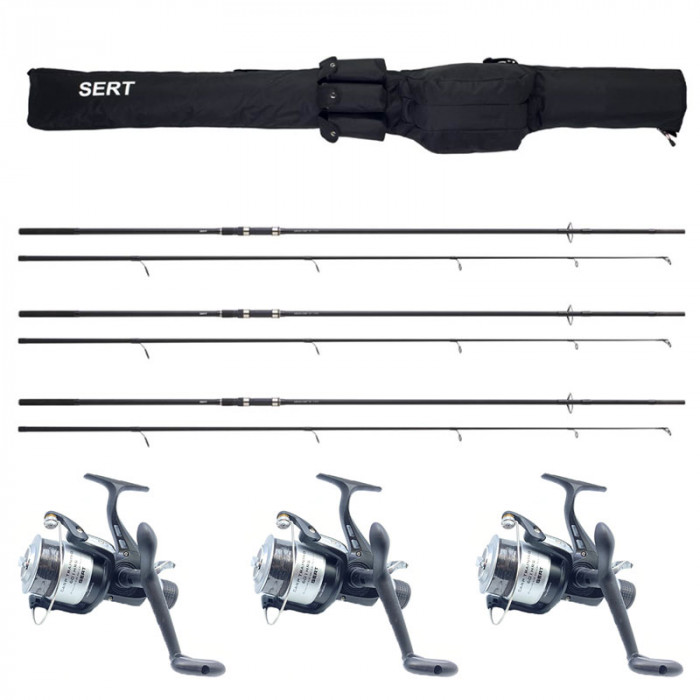 Set aus 3 Ruten AKA FITCARP 12ft 3lbs und 3 Rollen AKA HRS 601 FD Sert 1