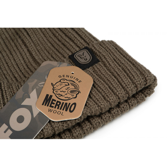 Gorro de zorro Merino Bobble Oliva 1