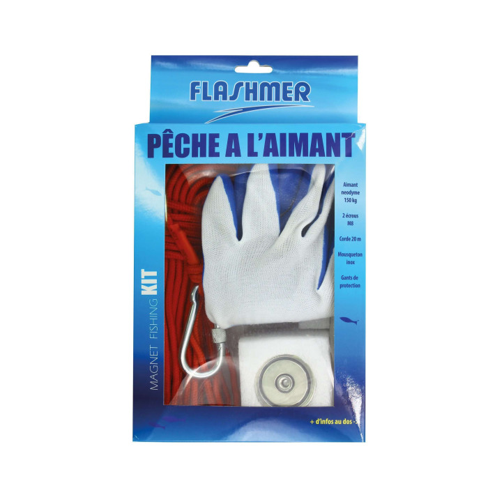 Kit Pêche à l'Aimant Flashmer Neodyme 150 kg – Complet avec Corde et Gants 1