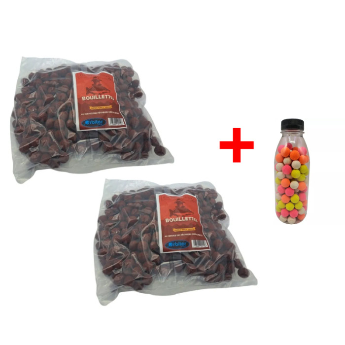 Pack 2 packs of 2k Super Krill boilies + 1 neutral multicolor popup bottle 180gr 1